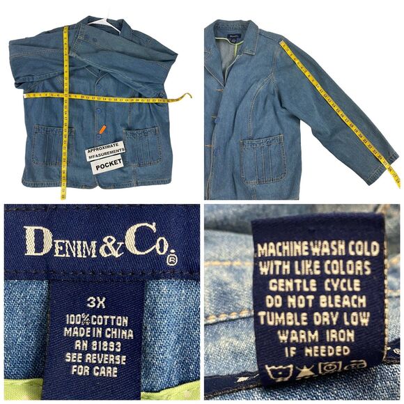 Denim & Co Blazer Womens 3x Blue Jacket Work Office Basic Festival Ranch America - Picture 6 of 16